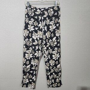 R&K Originals Linen Rayon Pants Vintage Size 12 Black White Floral